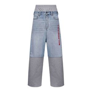 Balenciaga Men Light Blue Denim And Grey Fleece Trousers